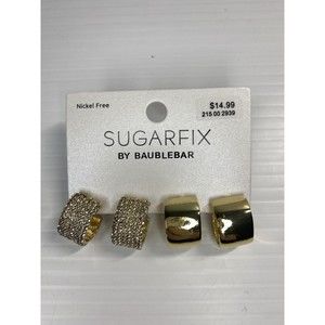 Sugarfix By Baublebar Earrings Huggie Hoops Gold Tone Rhinestones Set of 2